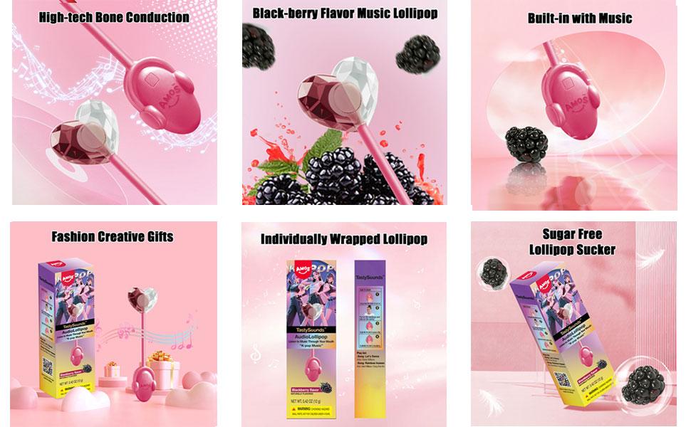 (50% off)Amos TastySounds Music Lollipops – Sugar-free heart-shaped candies with bone conduction music tech | K-pop inspired Strawberry, Blueberry, Watermelon, Blackberry Fallontonight lollipop star-1