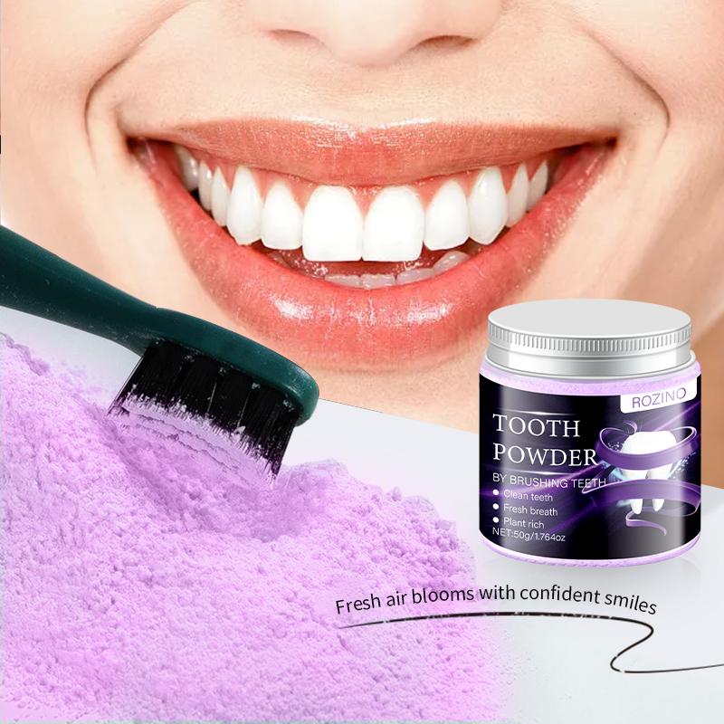 Rozino Purple Tooth Powder, Fine Texture, Dip Wet Toothbrush, for Morning Routine, Fresh Minty Feel
