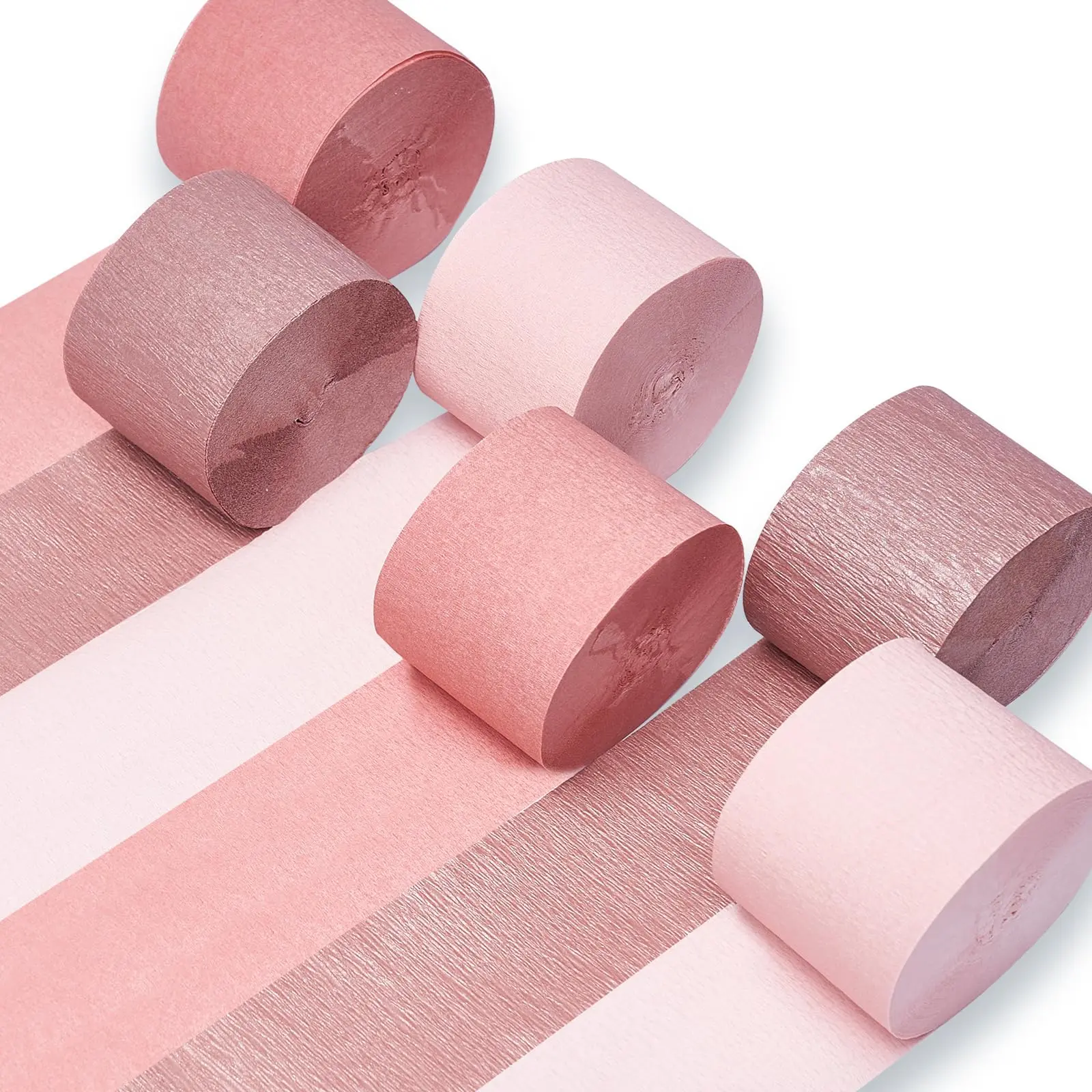 PartyWoo Pre-Rolled Crepe Paper Streamers Set - 30% Thicker Than Average, Rose Gold Metallic & Blush Pink, 6-Piece 492 ft Total (82 ft Long Each), Long Length Home Decor Gift Decoration for Birthday, Anniversary