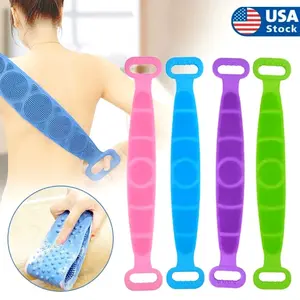1PCS/2PCS Fashion Silicone Bath Body Brush - 1PCS(Pink) Double-Sided Exfoliating Long Back Scrubber, Bathroom Accessories for Cleaning, Beauty & Personal Care Bathing Tool