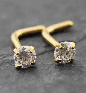 Pair Moissanite Prong Set Nose Rings Implant Grade L Shape Gold PVD