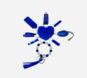 Dark Blue Safety and Accessory Keychain Set with Silicone Beads