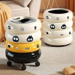 2026 new model with high appearance standards - multi-color belt wheel movable trash can - push-button trash can for home living room, luxurious and high-end with lid, hygienic bucket in cream style for kitchen, movable paper basket