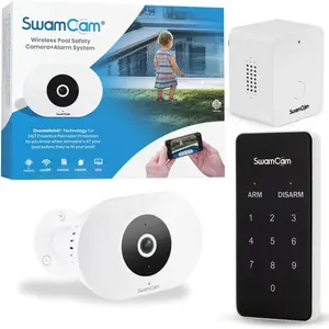 SwamCam Pool Alarm Wi-Fi Camera System ASTM F2208 Certified Smart Pool Safety System for In-ground & Above Ground Pools Real-Time Alerts Live View Built-in Wi-Fi Repeater