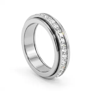 Unisex Elegant Titanium Steel Kinetic Fidget Band Ring - Cubic Zirconia, Hypoallergenic, Comfortable, Durable, Sizes 5-11, Anxiety Relief, Meditation Everyday Fashion Costume Jewelry Ring, Anxiety Relief Ring, Fidget Band Rings