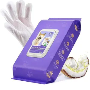 Pet Gloves for Dog Bathing, Odor Removal, Disposable Cat Cleaning Wipes, Puppy Wipes, Paw Wipes, Pet Wet Towels, Easy-To-Use, Hygienic, Convenient