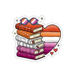 Lesbian Pride Book Stack Sticker, LGBTQ+ Laptop Journal Water Bottle Sticker