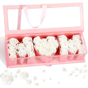 1 Pcs Mother's Day Flower Box with 30 Scented Flowers Mom Letter Shaped Fillable Boxes Floral Gift Packaging for Arrangement Ideal for Mother's Day Birthday Gift Pink Box White Flower