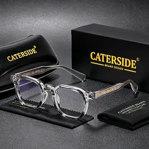 CATERSIDE Fashion Vintage Men's Glasses Square Frame Blue Light Glasses with Gold Temple Tips Ideal for Travel Beach Party Unisex Gift