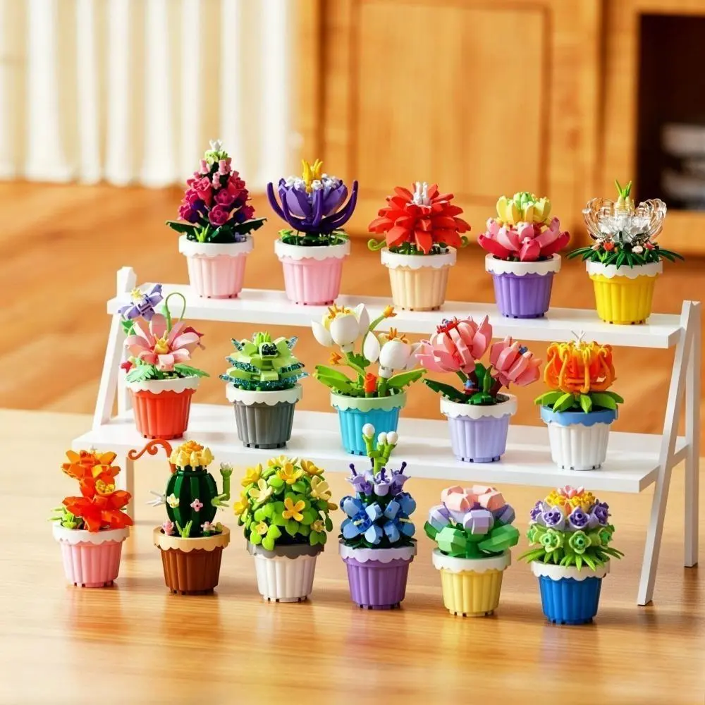 Creative Mini Particle Building Blocks Succulent Flower Potted Plant Model, DIY Educational Assembly Toy, Cute Desktop Decor Ornament & Holiday Gift