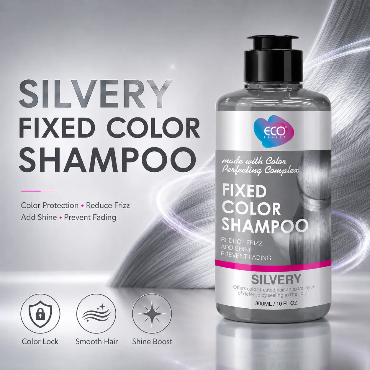 ECO Finest Blonde Toning Shampoo, Anti-Brass Haircare with Sodium Acetate & Coconut Oil for Dyed, Bleached, Gray & Silver Hair, Demi-Permanent Liquid, 300ml, Dyeing Hair, Brass Tones, Vitamin C, Scented, Youth, Hair-Moisturizing