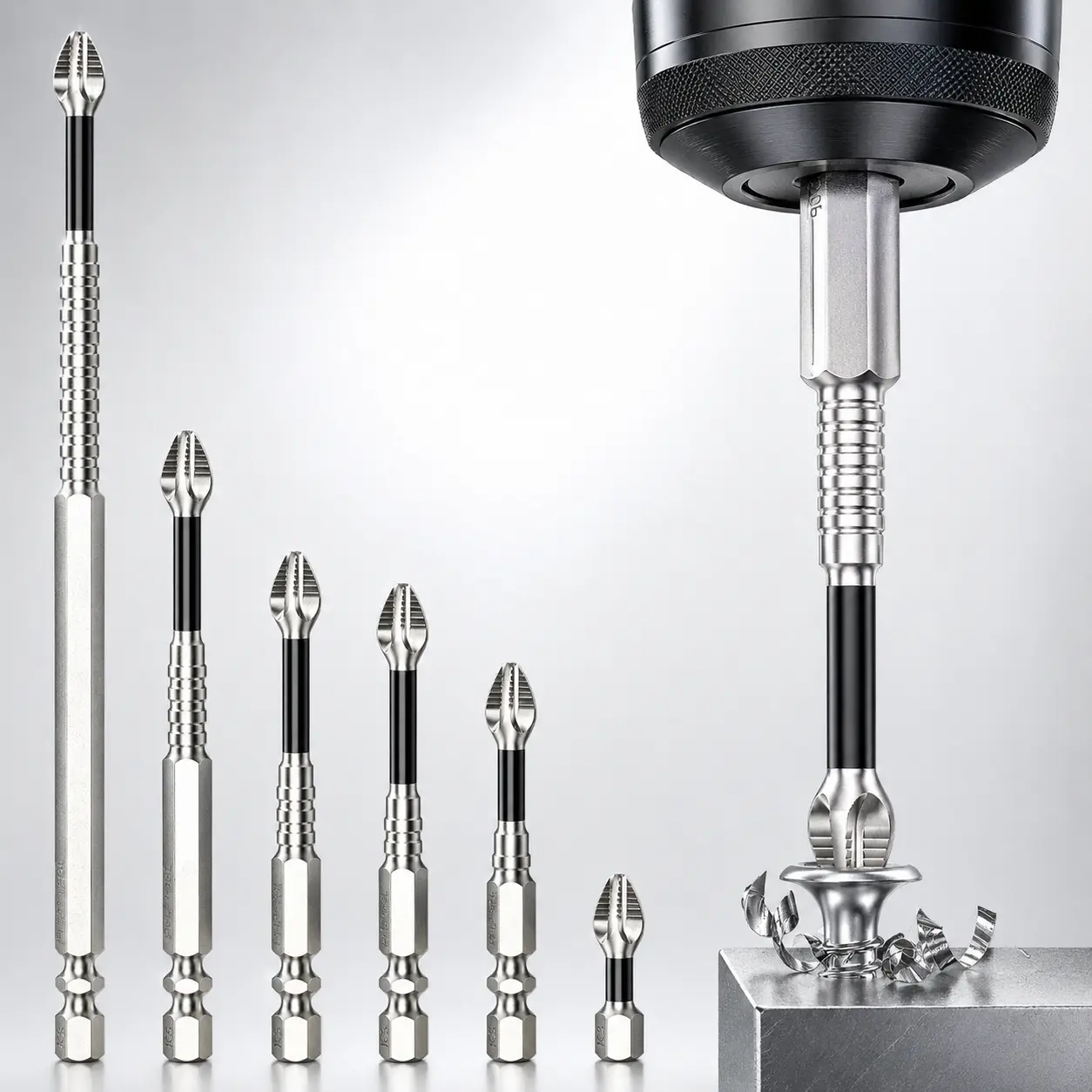 6-Piece PH2 Magnetic Screwdriver Bit Set with Magnetic Ring - Impact Steel (S2) Impact-Resistant, 1/4" Hex Non-Slip Electric Bit, 25-150mm Length
