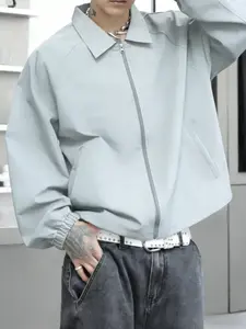 Men's Loose Coach Jacket, Minimalist Street Style, Elastic Cuffs Windproof Outerwear, Casual Fashion Coat for Daily Wear