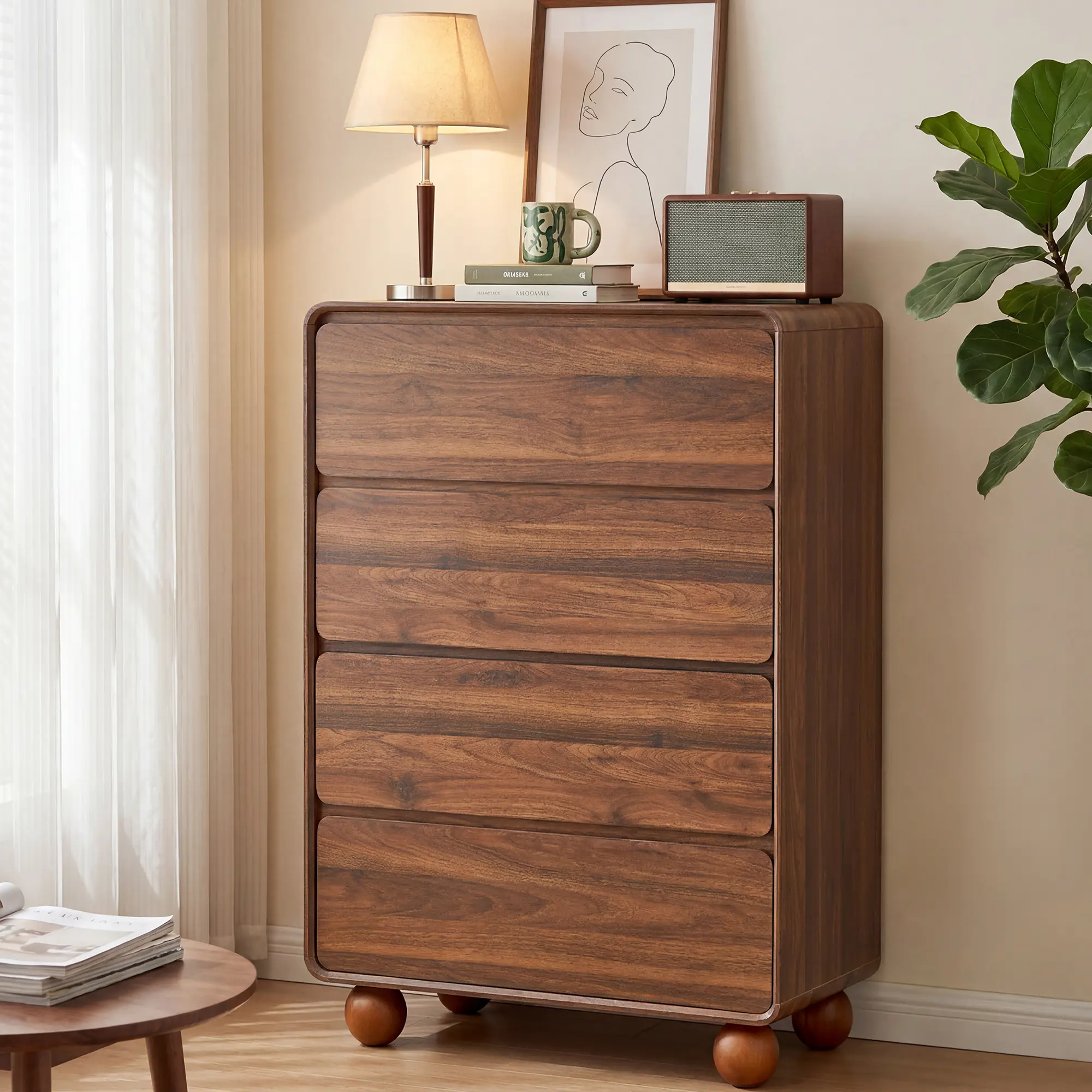 Giratree Modern 4 Drawer Dresser for Bedroom, 31" Wide Wooden Dresser Chest of Drawers, Handle Free & Curved Profile Design, Mid Century Closet Clothes Storage Organizer for Living Room