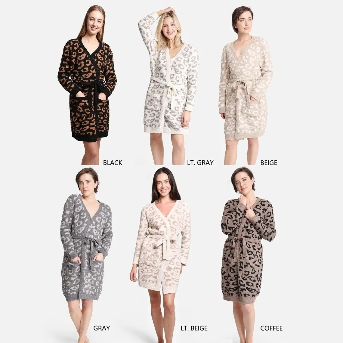 ComfyLuxe Leopard Pattern Luxury Soft Robe w/ Front Pockets & Belt
