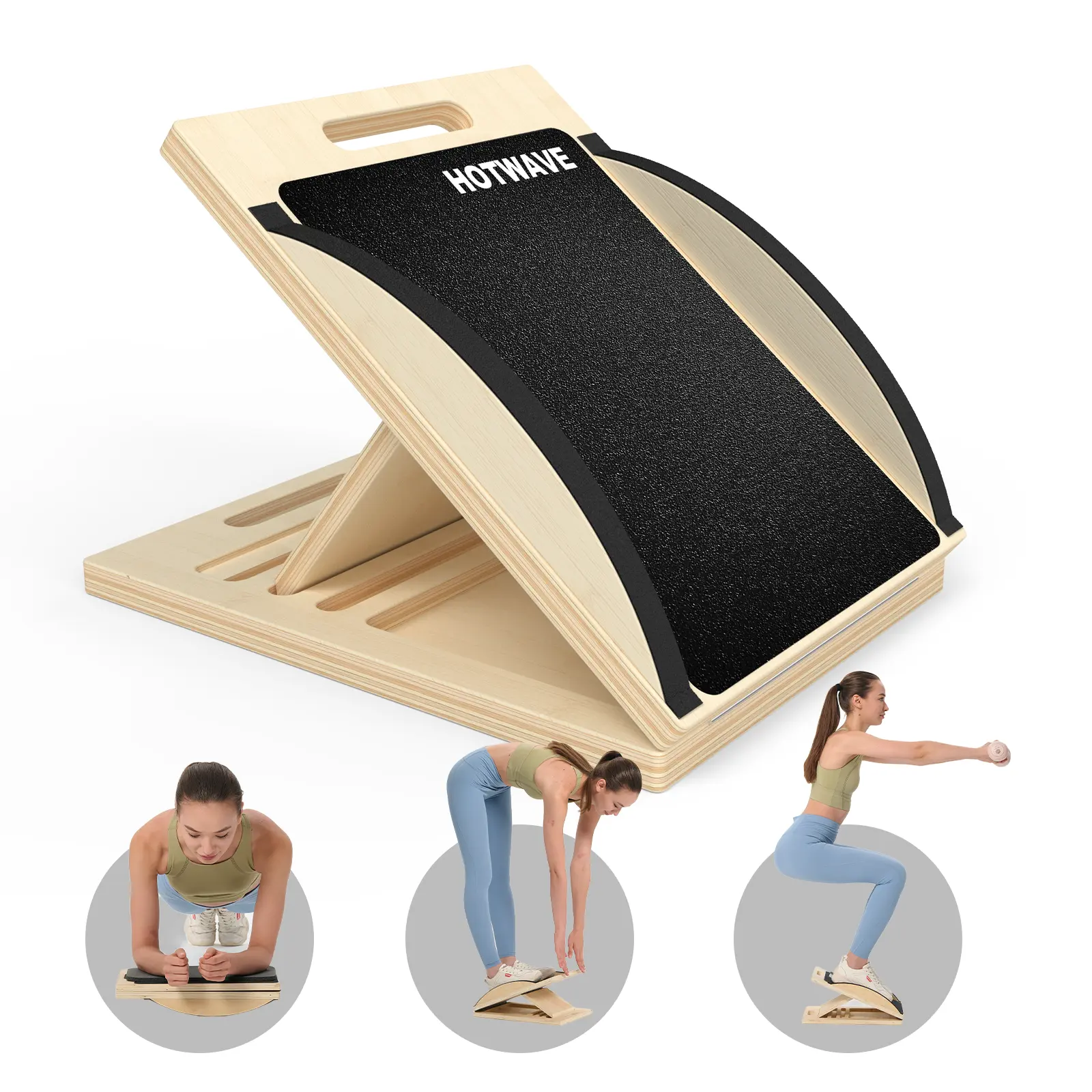 HOTWAVE 2-in-1 Durable Adjustable Portable Wooden Slant Board - 330-Lb Weight Capacity, Incline Adjust Workout Exercise Platform for Home Fitness Equipment, Leg Stretches, Adjustable Incline Boards