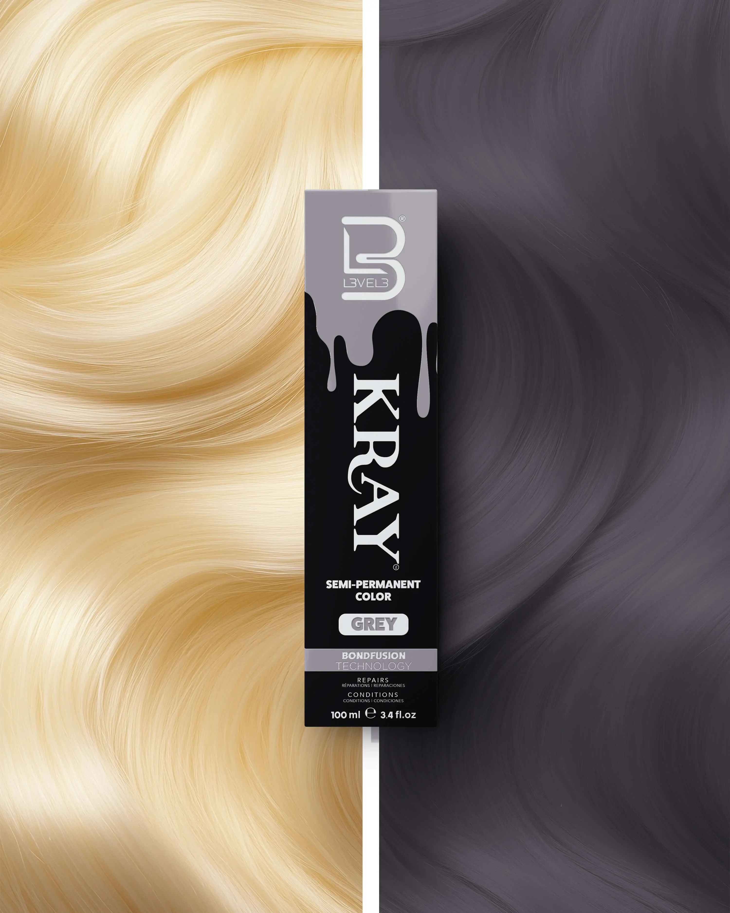 L3VEL3 KRAY Grey Semi Permanent Color with Aloe Vera Organic Argan Oil & Sunflower Seed Oil Nourishing  Formula