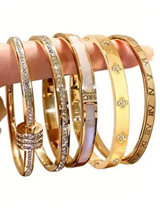 Women's 5-piece 18K gold-plated stainless steel stackable bracelet set, Cuban bracelets, minimalist, lightweight, fade-resistant, ideal for daily wear, perfect gifts for Valentine's Day, Mother's Day, everyday styling