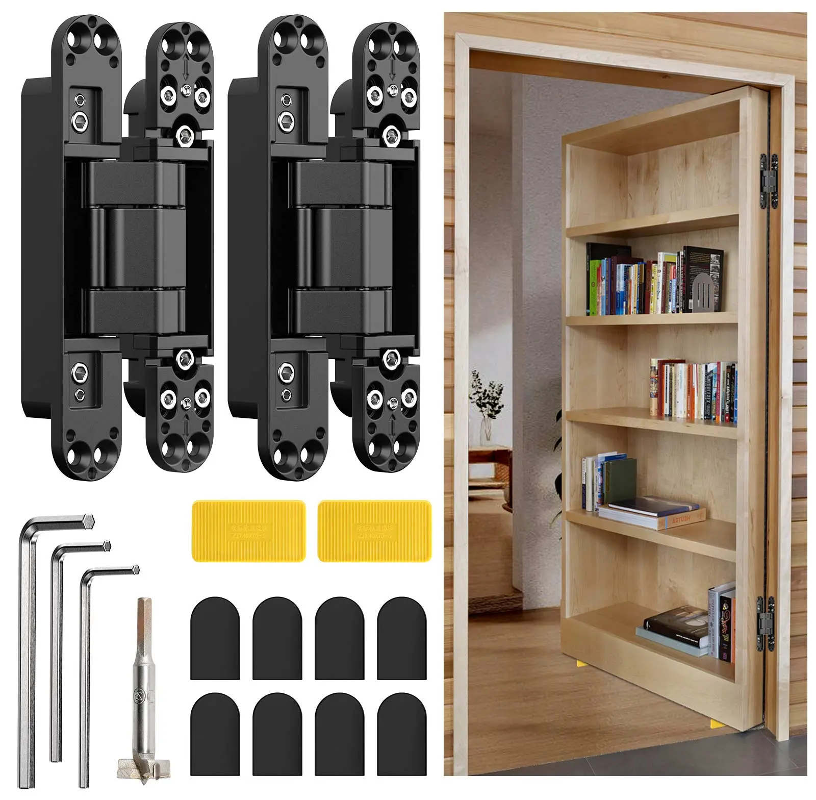 6" Hidden Door Hinge/Invisible Door Silent Door Hinge 180 Degree Swing Hinge 3-Way Adjustable Butt Hinge