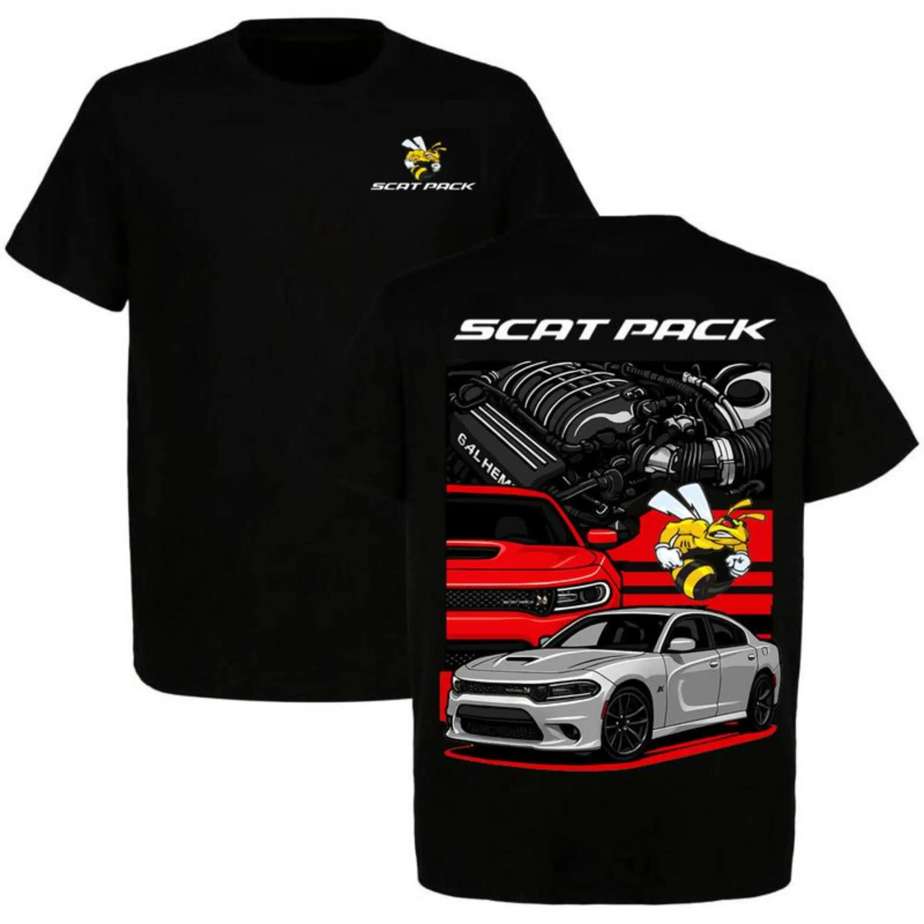 Dodge Charger Scat Pack Graphic T-Shirt - Vintage 6.4L HEMI Engine Muscle Car Black Tee, Men's Retro Motorsports Top