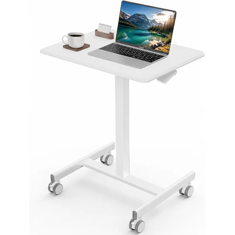 Adjustable Mobile Rolling Standing Desk - Overbed Table with Wheels Teacher Podium Laptop Computer Cart Work Table for Home, Office, Classroom
