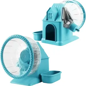 4 in 1 Silent Large Hamster Wheel Multifunctional Hamster Running Wheel Quite Running Spinner Wheel Accessories with Food Bowl Water Bottle for Hamsters Dwarf Gerbil (Blue)
