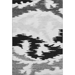 HomeRoots 662830 9x12 ft. Black, Gray & Silver Abstract Black-and-White Area Rug, Machine-Made Rectangle, Washable with UV Protection, Black-And-White Area Rugs