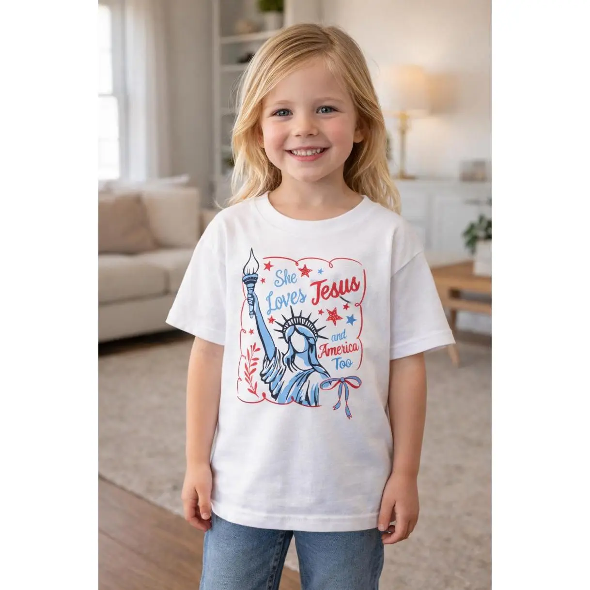 YOUTH Shirt, She Loves Jesus and America too Shirt, 4th July Faith tee, Christian 4th july