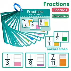 Math Fraction Flash Cards Set, 35 Double-Sided Waterproof Cards, Learn Fractions 1-12, Ideal for Elementary School Math Education