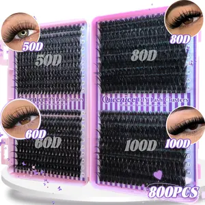 Queenice 800 Clusters 30D40D50D60D80D100D Eyelash Extensions, Individual Lashes Clusters - Natural Thick, D Curl, 8-16mm Mixed Lengths, Beginner-Friendly, Easy Application. Reusable Lash Extension Kit for Daily Outings, Parties & Dates. Perfect Gift