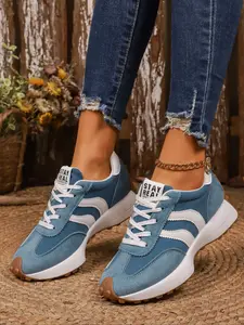 Women's Striped Sporty Shoes, Soft Sole Comfortable Waterproof Casual Sneakers, Trendy Walking Sneaker, Low Top Sneaker, Thick Breathable Easy Clean Anti-Slip, Spring & Fall Wear