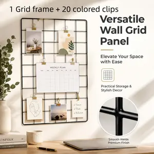 30x40cm Wire Mesh Photo Grid, Minimalist Wall Mount Grid Rack, Multi-Purpose Decorative Display for Bedroom, Dorm & Office
