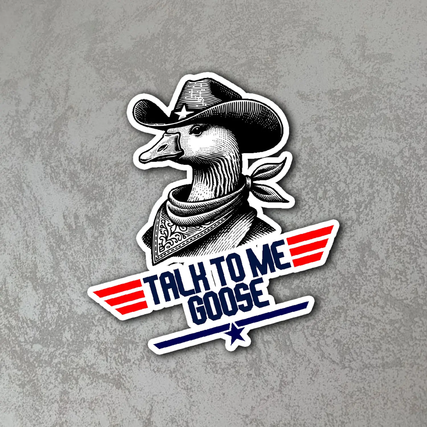 Talk To Me Goose Cowboy Duck Funny Meme Sticker Vintage Western Goose Humor Vinyl Decal Waterproof Laptop Car Water Bottle Bumper Sticker Gift Idea