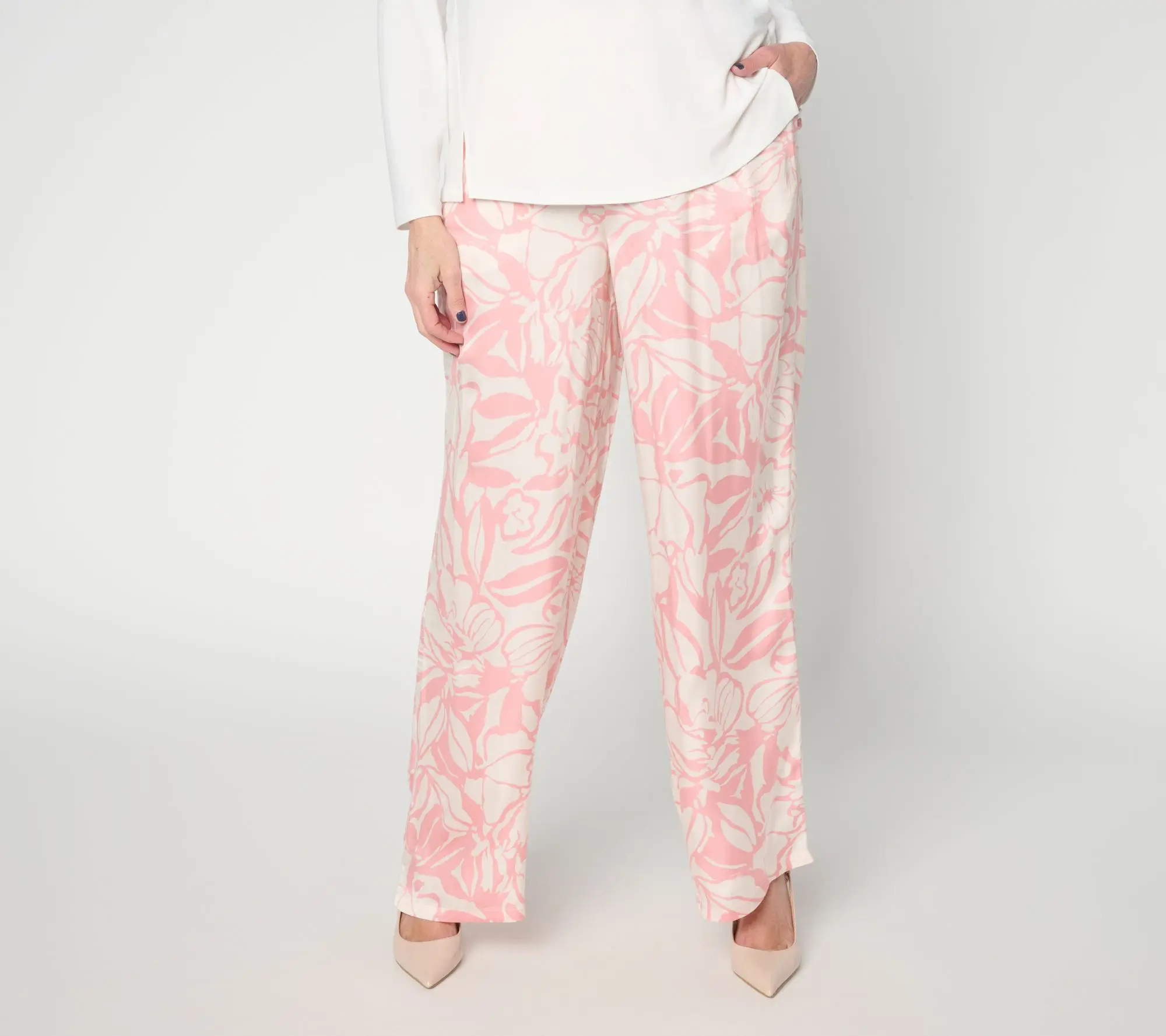 Dennis Basso Petite Printed Wide Leg Pull-On Pant
