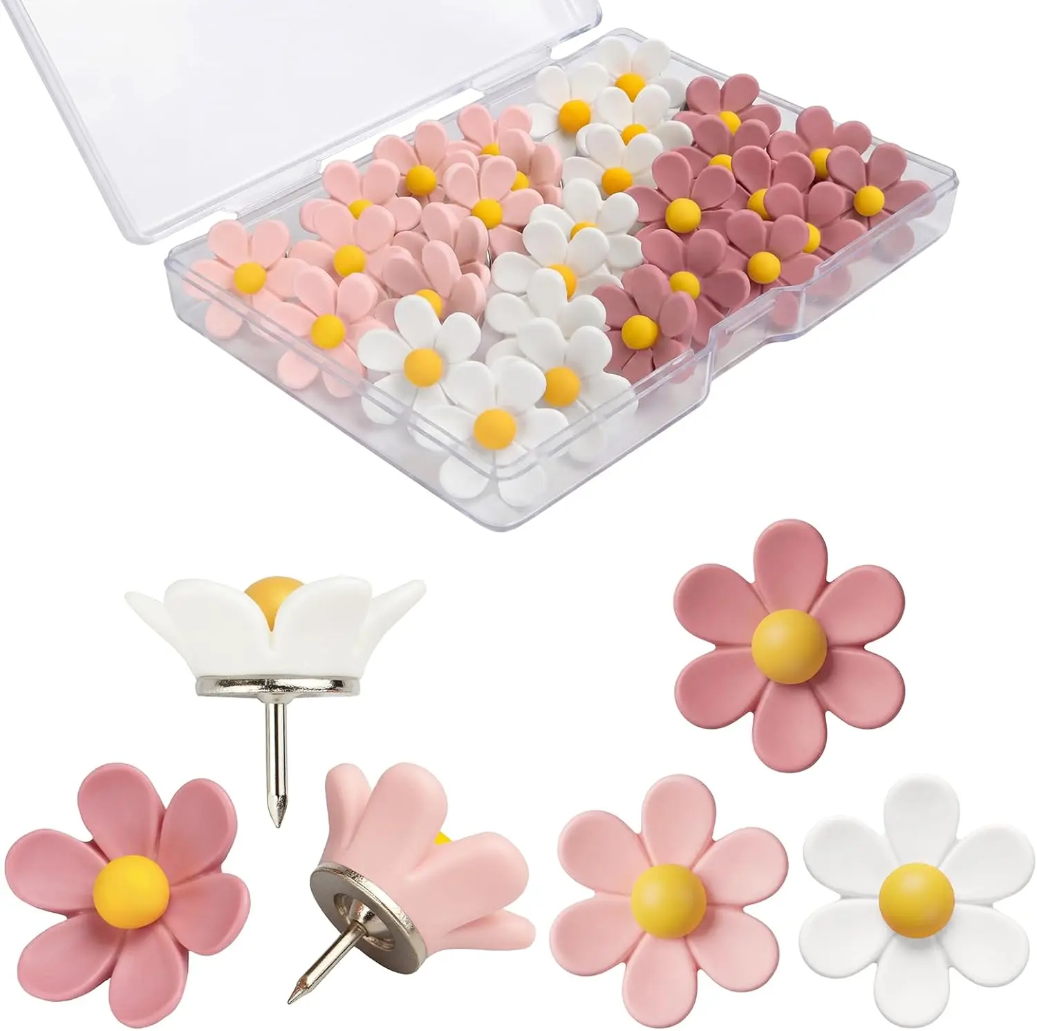 30 Pcs Flowers Push Pins Decorative Thumb Tacks in 3  Cute Office Decor for Women Cork Board Bulletin Board, Photos Wall Maps and Other Offices Schools Supplies Christmas Decoration
