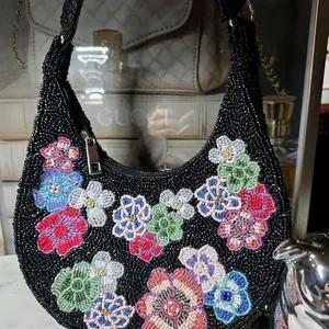 Studio  Floral handmade Beaded Shoulder Bags - Elegant Black Beaded Design with Colorful Floral Embellishments pick yours