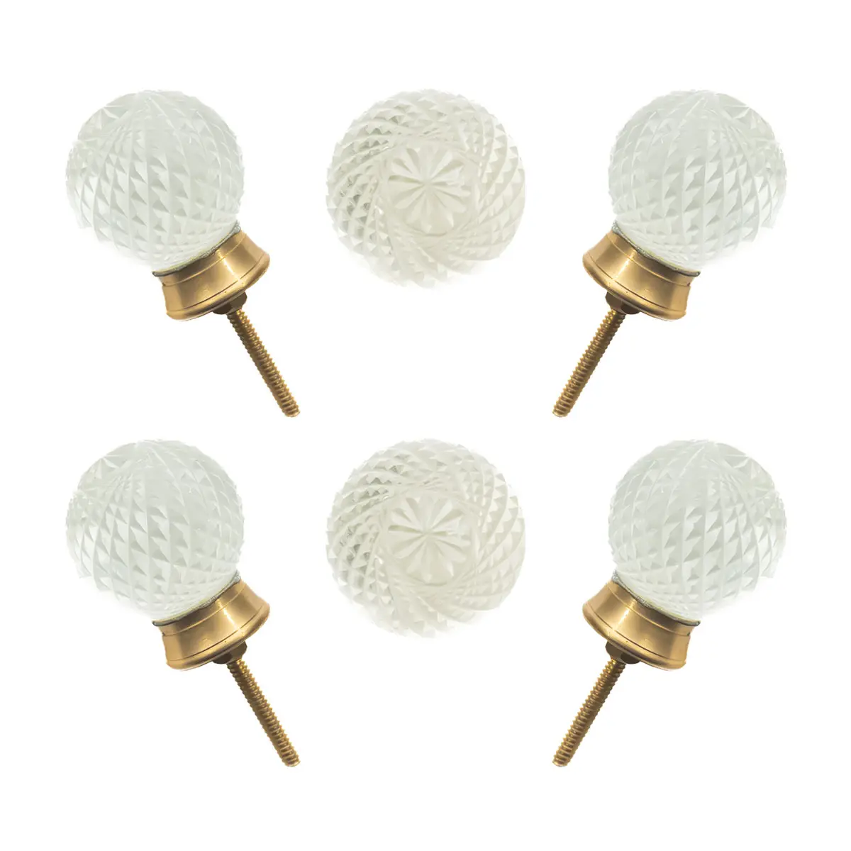 Sparkling clear faceted diamond cut Glass Knobs with Solid Brass Base (Set of 6) - 1.5 Inch - CDNY