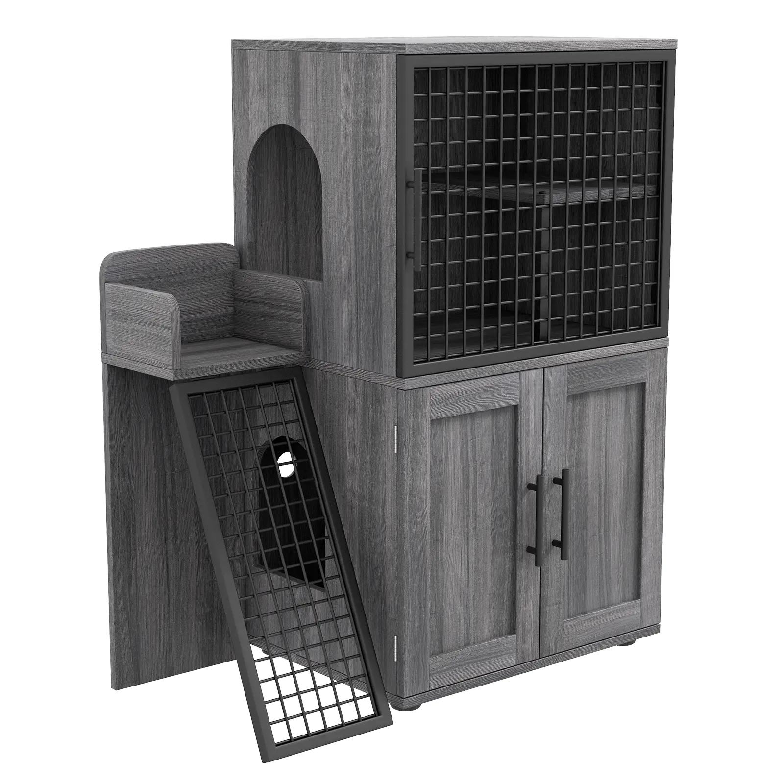 Multi-Functional Cat Litter Box Enclosure Furniture 33.5"L x 17.9"W x 41.9"H Hidden Litter Cabinet with Platform & Climbing Ladder - Stylish Odor-Free Cat House for Indoor Cats - Easy Assembly
