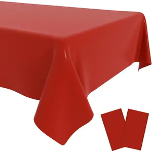2 Pack Red Disposable Plastic Rectangular Tablecloth 54 X 108 Inches for Christmas Wedding Birthday Picnic Party