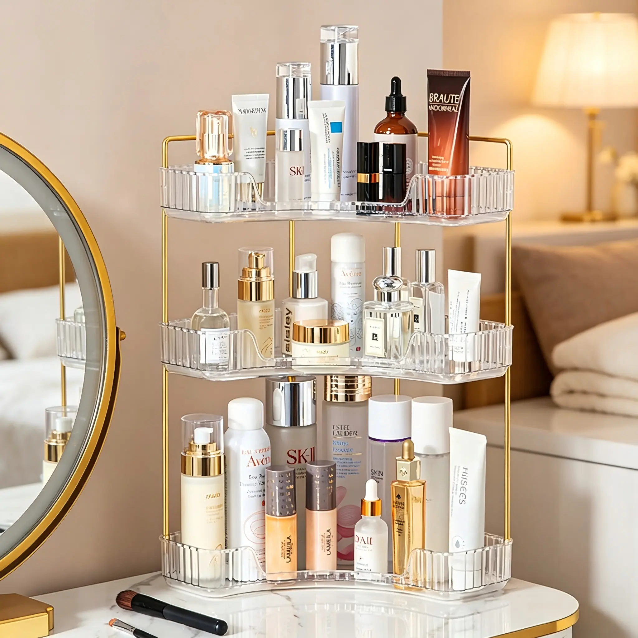 1pc Large-Capacity 2-3 Tier Corner Storage Rack - Lightweight, Durable, Space-Saving Home Organizer for Bathroom, Bedroom, Holds Cosmetics, Beauty Tools, Bathroom Organizer countertop