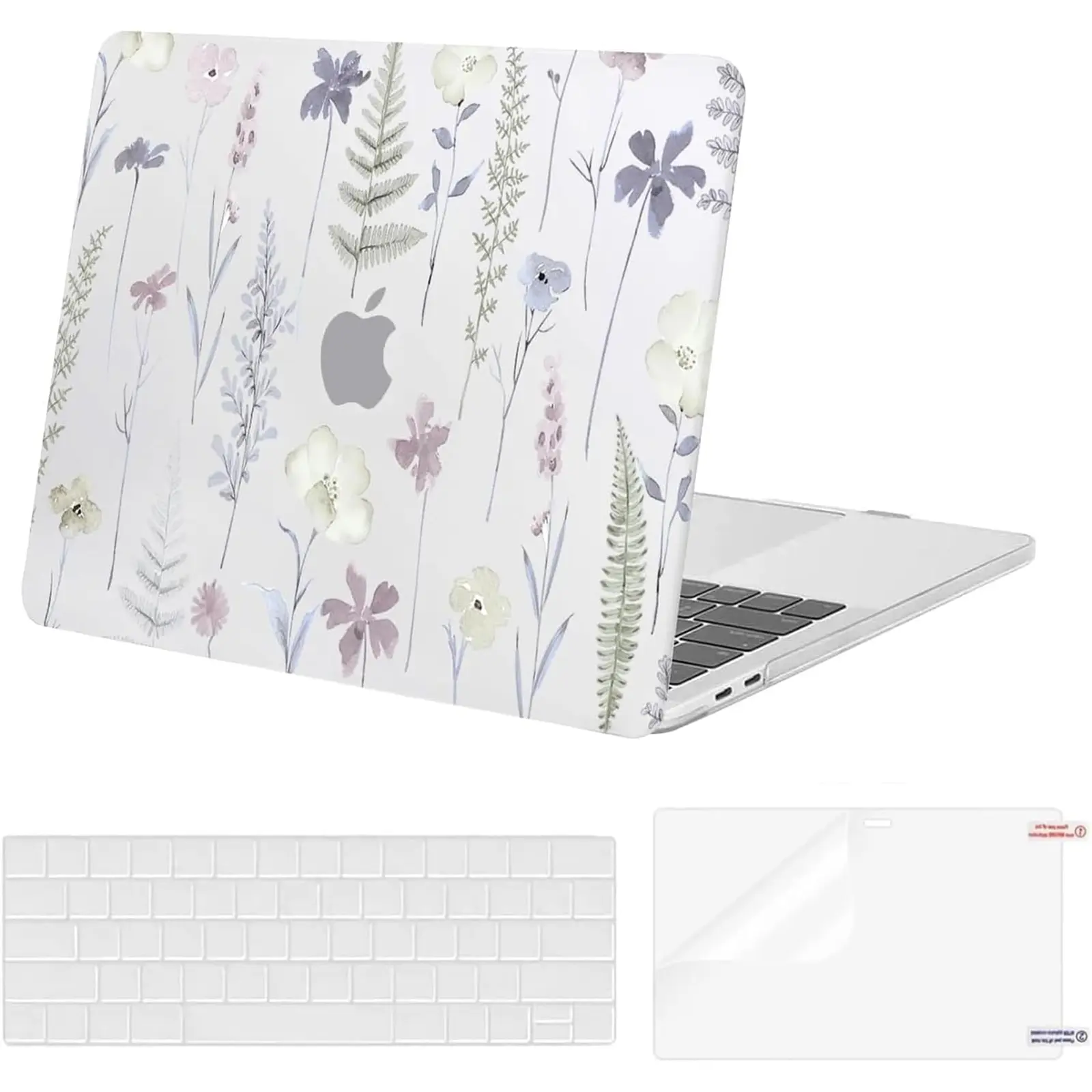 MOSISO Hard Shell Case for MacBook Pro 13 inch (M2 2026,2025,2024-2016 A2338 M1 A2251 A2289 A2159 A1989 A1708 A1706) - Plastic Meadow Floral Laptop Decor with Keyboard Cover & Screen Protector, Transparent, School, Office