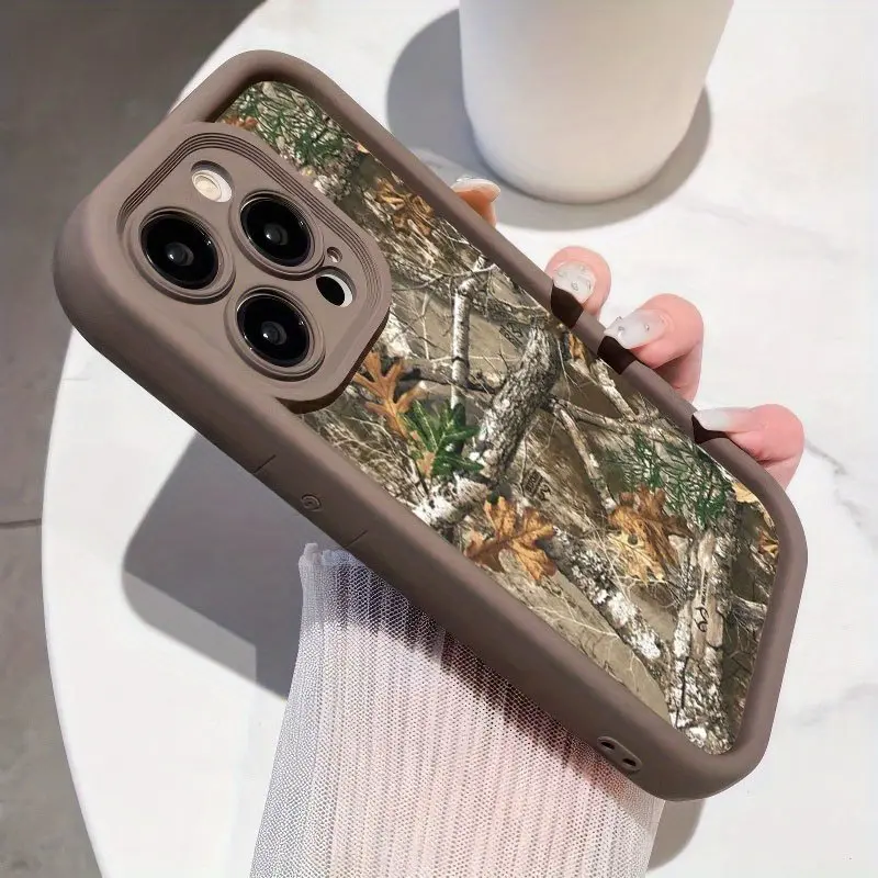 TPU Shockproof Smartphone Case - Multi-Model for iPhone 16/15/14/13/12/11 (Mini, Plus, Pro, Max) & SE, iPhone 16 Plus Compatible, Camouflage Tree Branch Print, Anti-Drop Heavy Duty Protection, Simple Brown Accessory