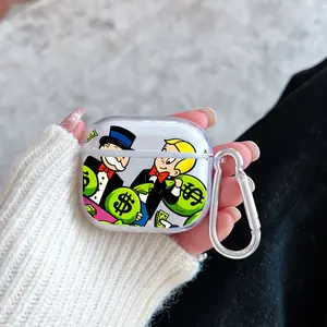 Money - laden Gentlemen Pattern TPU Soft Protective Case for Apple AirPods 4/3/2/1/Pro/Pro2 Transparent Earphone Cover with Keychain Attachment