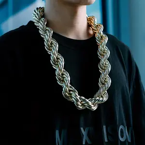 1pc 30MM Golden Rope Chain Necklace Big Chunky Necklace Hip Hop Fashion Jewelry For Men Women Halloween Decor Christmas/Party Gift 30 inch