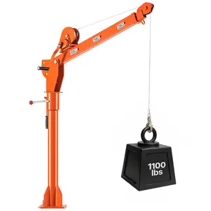 VEVOR Manual Pickup Truck Crane, 1100 lbs Capacity with Hand Winch, 360° Rotation, 3 Adjustable Boom Lengths, Premium Galvanized Steel, Easy Folding Design, Adjustable Load Pickup Bed Jib for Lumber Machine Attic Lifting