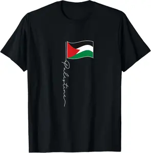 100% Cotton Palestine Signature Flag Pole - Patriotic Palestinian Flag T-Shirt