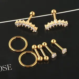 8pcs/set Ear Bone Nail Piercing Set Cartilage Tragus Nose Lip Rings Helix Barbell Stud Earring 16G