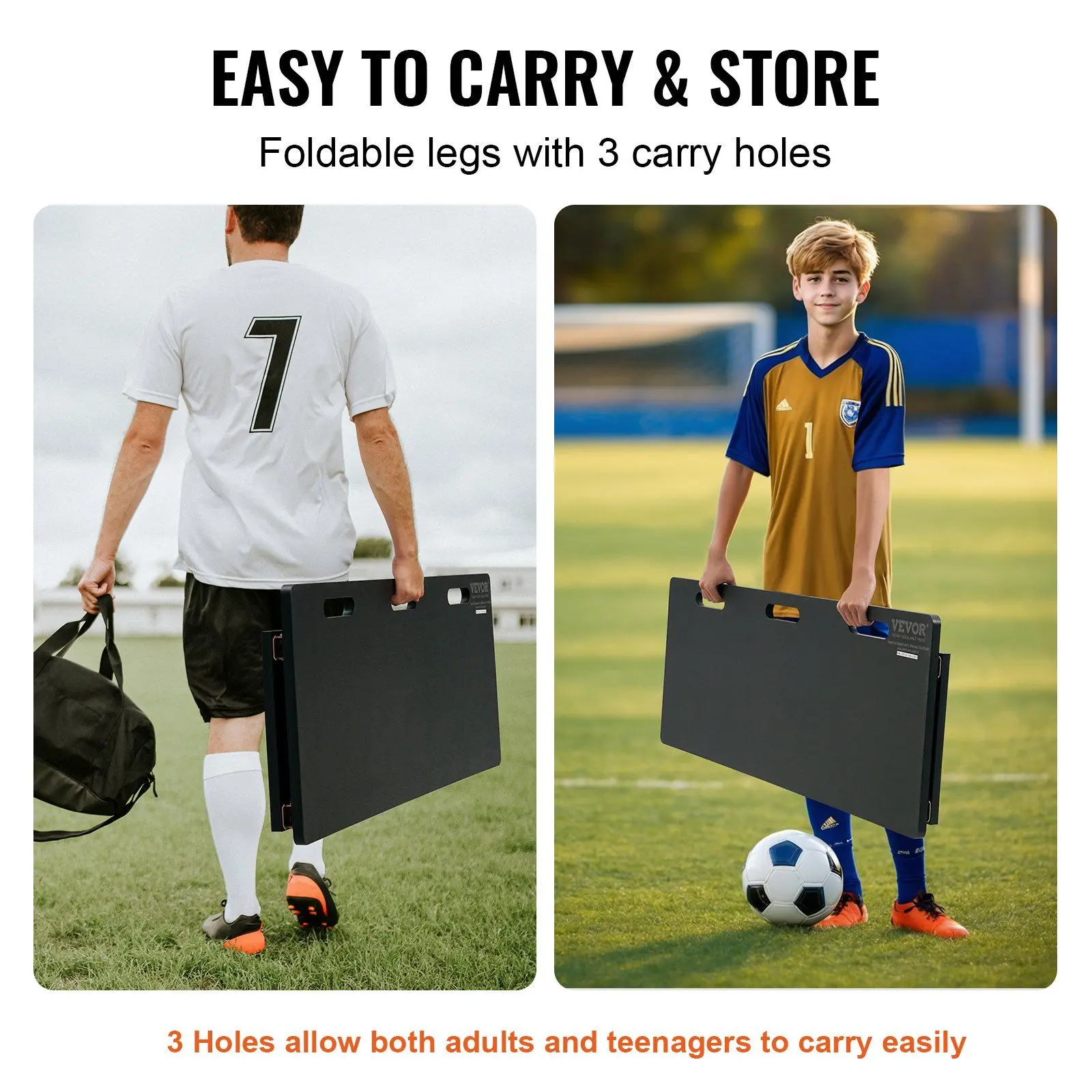 VEVOR Soccer Rebounder Board, 45"X18" Portable Soccer Wall with 2 Angles Rebound, Foldable HDPE Kickback Rebound Board, Soccer Training Equipment for Kids and Adults, Passing & Shooting Practice