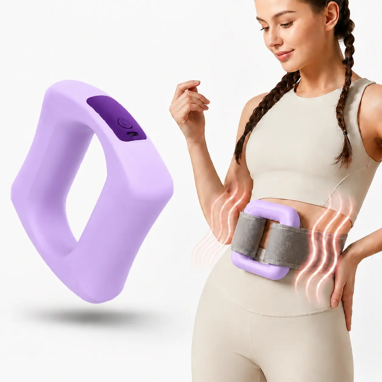 Handheld Portable Vibration Massager with Belt, Rechargeable Muscle Relaxation Device for Body, Waist, Legs - Sports & Outdoor Fitness Ab Training Tool