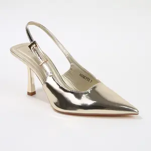 BERNESS Women's Pointed Toe Honey Glossy Slingback Heel Sandals, Formal Elegant Footwear with Gold Buckle Detail Shoe